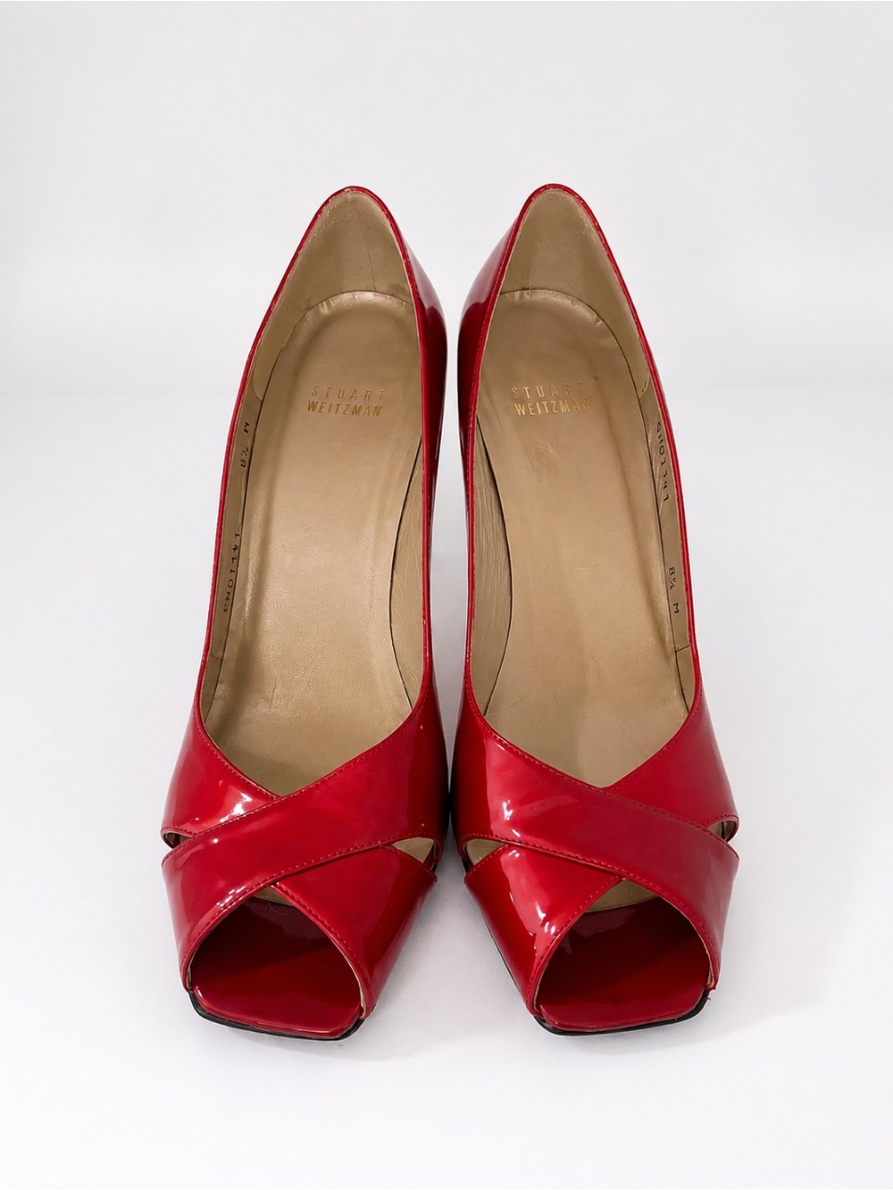 Stuart Weitzman Red Patent Leather Peep Toe Pumps Heels Women’s US 8.5 4”